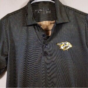 NHL Nashville Predators Shirt Men's Small Gold  Blue Striped Short Sleeve Polo